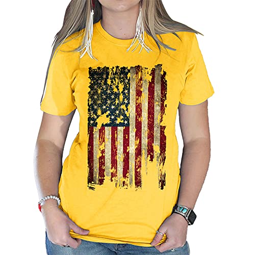 tongzhenWomen's T-Shirt Independence Day Flag Print Round Neck T-Shirt Casual Short Sleeve T-Shirt Personalized Shirt