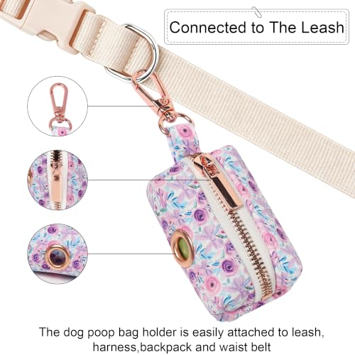 Image of ARING PET Floral Dog Poop Bag Holder, Cotton Puppy Purple Rose Waste Bag Dispenser Attach to Any Leashes, Portable Washable Pet Waste Pouch Holder with Two Rolls of Bags