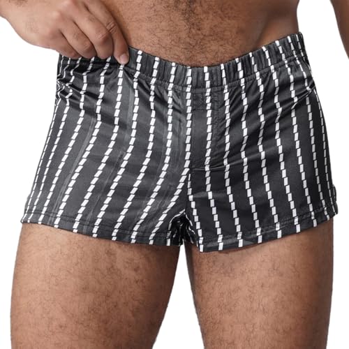 YiZYiF Mens Striped Print Swim Trunks Elastic Waist Satin Boxer Shorts Sleep Loungwear for Beach Holiday