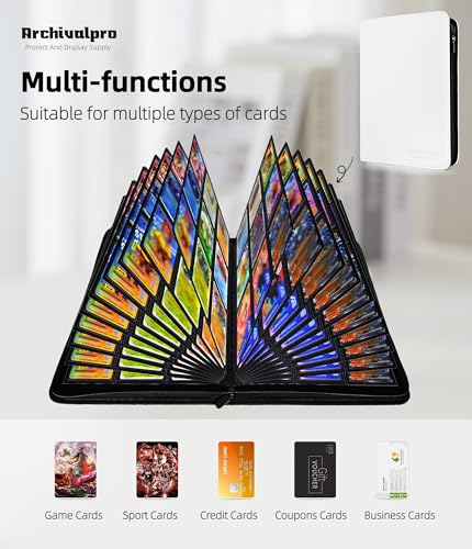 Image of Premium 9 Pocket Card Binder, Holds 360 Cards for MTG TCG Sports Game Cards(White,9 Pocket) | Side-loading card binder with zipper and no-ring design. Holds 360 cards in clear pockets.