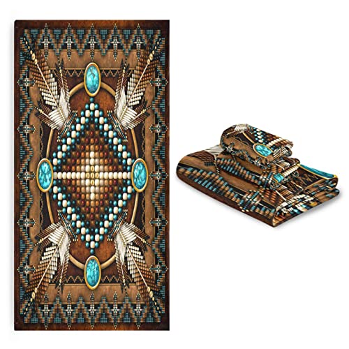 Hatesah Bath Towels Set Southwestern Native American Style Western Tribal Navajo Boho Aztec Soft Absorbent 3 Piece Bathroom Towels,1 Bath Towel,1 Hand Towel,1 Washcloth,Decorative Towels For Spa,Gym #TOP6