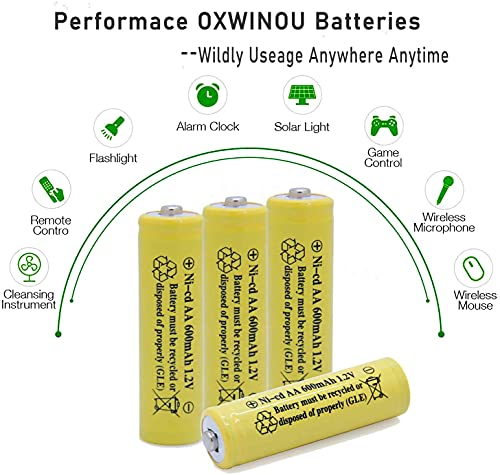 Oxwinou Aa Nicd 600Mah 1.2V Aa Rechargeable Battery For Outdoor Solar Lights,Garden Lights, Remotes, Mice (Yellow 8-Pack) #TOP4