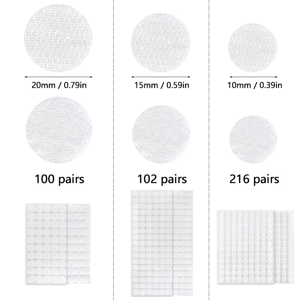 418 Pares Puntos Adhesivo Doble Cara Redondo 10/15/20mm Adhesivo Redondo Blanco Gancho y Bucle Puntos Autoadhesivo para Bricolaje, Manualidades