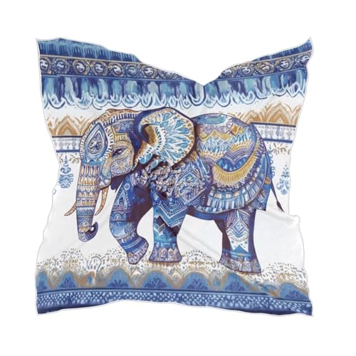 Aztec Elephant Silk Like Head Scarf for Women,Soft Fashion Neck Scarf Square Satin Head Scarf 23.6 Inches
