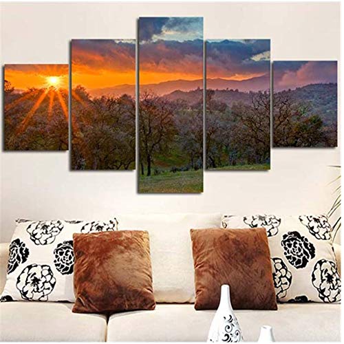 Peinture murale sunrise de salon : tableau triptyque montagne moderne sans cadre