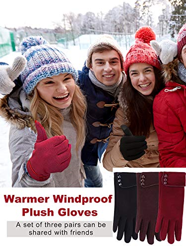 Image of Patelai 3 Pairs Womens Gloves Winter Touchscreen Texting Phone Windproof Gloves Warm Fleece Lined Cold Weather