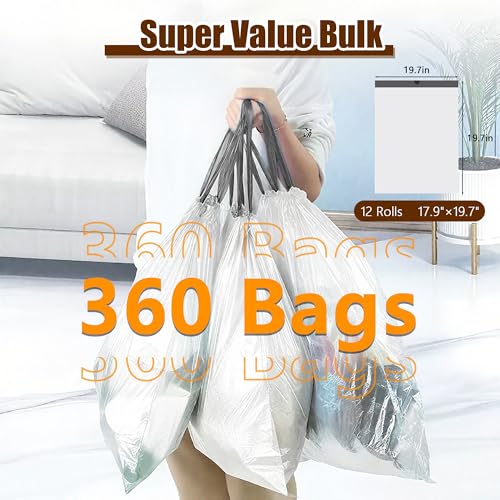 Image of 5 Gallon Trash Bags Drawstring, 360 Count 1.2 Mil Thick Garbage Bags by WOWSOLID, Fit Liners 15-20 Liter, 4.5-5.5 Gal, Trash Can Bin for Bathroom, Kitchen, Bedroom, Office