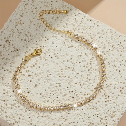 Image of Silver Anklets for Women Shiny Tennis Anklet Silver Adjustable Rhinestone Ankle Bracelets Waterproof Beach Anklets Bracelet for Women Foot Jewelry for Summer