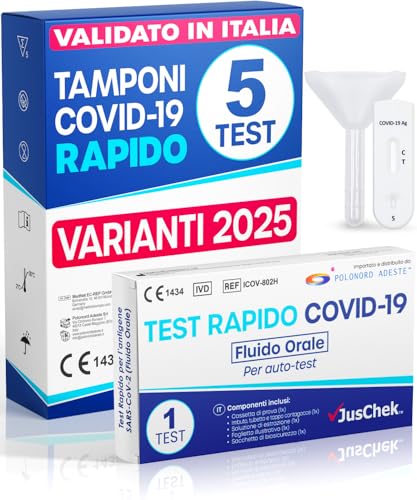 Adeste – 5 Tamponi COVID 19 rapido 2025 - Test Salivari Nuove Varianti 2025 -...