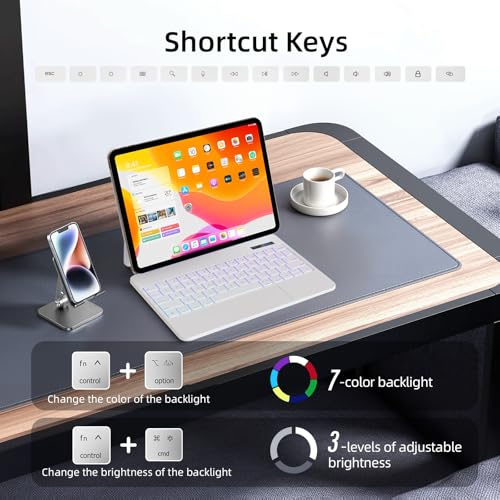 Image of for iPad Pro 11 inch case with Keyboard M5 2025 & M4 2024,Magic Keyboard iPad Pro 11 inch M5 & M4, Magnetic Attach,Multi-Gesture Trackpad,7-Color Backlight,Shortcut Keys,Auto Sleep /Awake,White