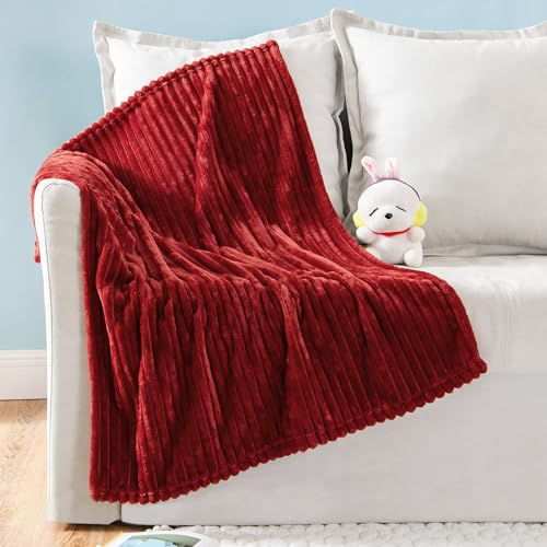 Image of MIULEE Fleece Blanket, Durable Plush Fuzzy Extra Soft Warm Cozy Burgundy Red Striped Flannel Throw Blanket for Couch Sofa Bed 30"x40"