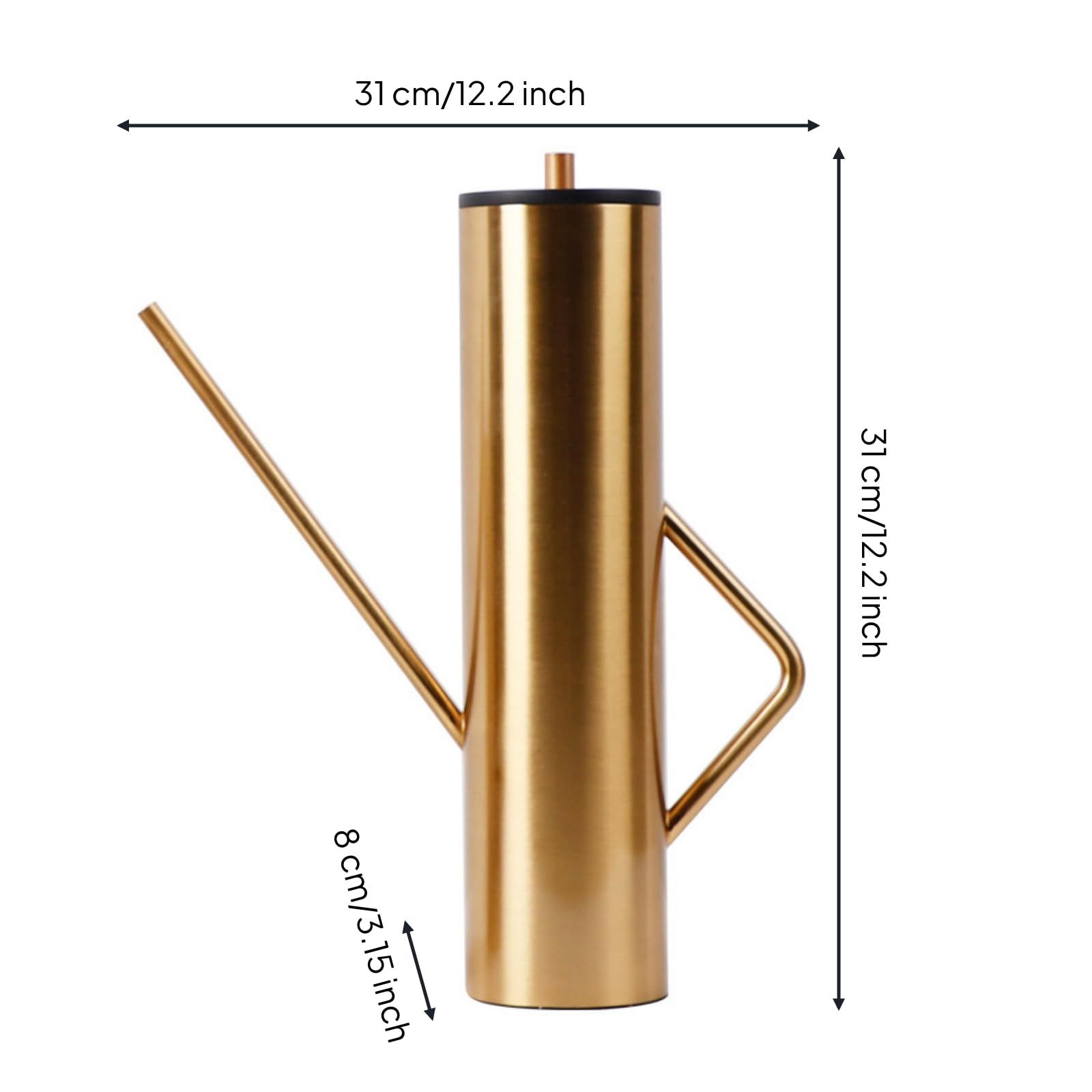 Baoblaze Jarrón Geométrico Decorativo Escultura Moderna Tetera Cuerpo Cilíndrico Metal Dorado Tapa Madera Asa Geométrica Larga Adecuado para Estanterías