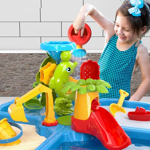 image for TEMI 4-in-1 Kids Sand Water Table for Toddlers 3-5, 32PCS Sandbox Tabl