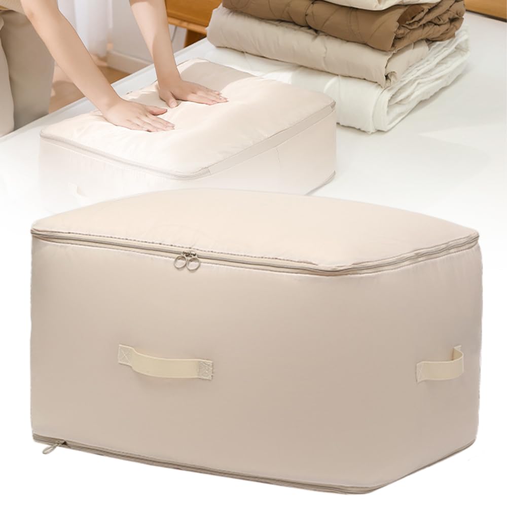 Ultra Space Saving Self Compression Organizer, 2025 New Space Saver Quilt Compression Storage Bag, Portable Compression Packing Bags Comforter Storage Bag (Beige, X-Large - 54 * 42 * 50cm)