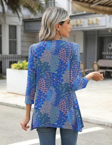 LOMON 3/4 Sleeve Tunic Tops for Women Loose Fit Dressy Casual Blouse Flowy Shirts to Wear with Leggings S-3XL