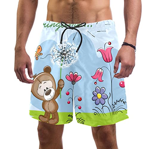 Short de plage à séchage rapide JDEZ pour hommes au motif d'ours floral