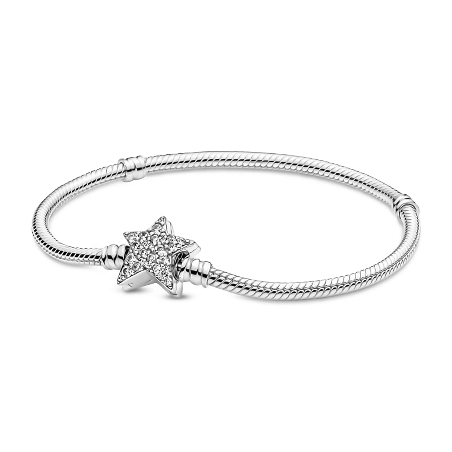 Armband New 2024 Semi-Rigid Stern Damen Original Steifheit Anhänger Basis Mädchen Armbänder Clip Fix Angebot Charm Kette Silber Haken Verschluss Box Rosa Bead Sterling-Silber