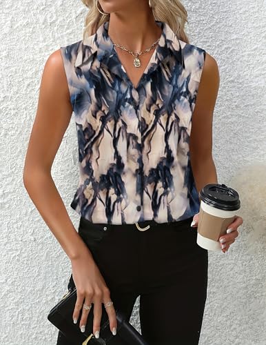 HOTOUCH Womens Sleeveless Button Down Shirt Tops V Neck Business Casual Collared Blouses Tank Top3