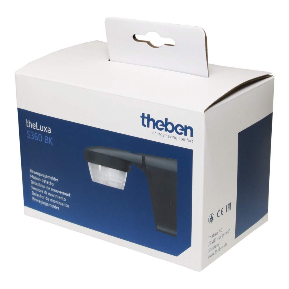 Theben 1010511 theLuxa S360 BK I Détecteur de Mouvement I Couverture Angulaire 360° I Tête de capteur pivotable I pour l'éxteriereur