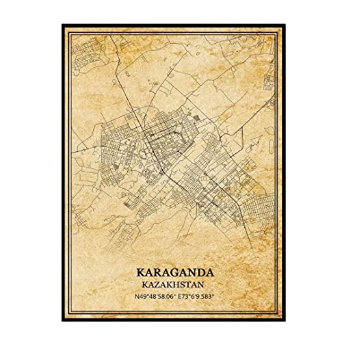 TANOKCRS Karaganda Kazakhstan Art mural Vintage impression affiche toile carte œuvre voyage Souvenir cadeau décor à la maison sans cadre 9x11 pouces
