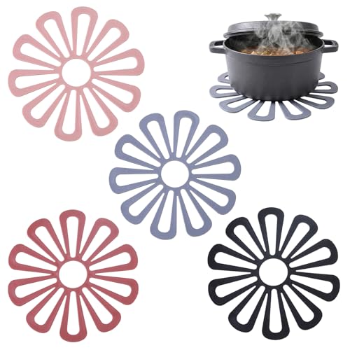 JYXNU 4 Pezzi Sottopentola, Sottopentola in Silicone Resistente al Calore, Sottopiatti Rotondi, Proteggi Pentole Resistenti al Calore, Sotto Pentola da Cucina per pentole, tazze(4 Colori)
