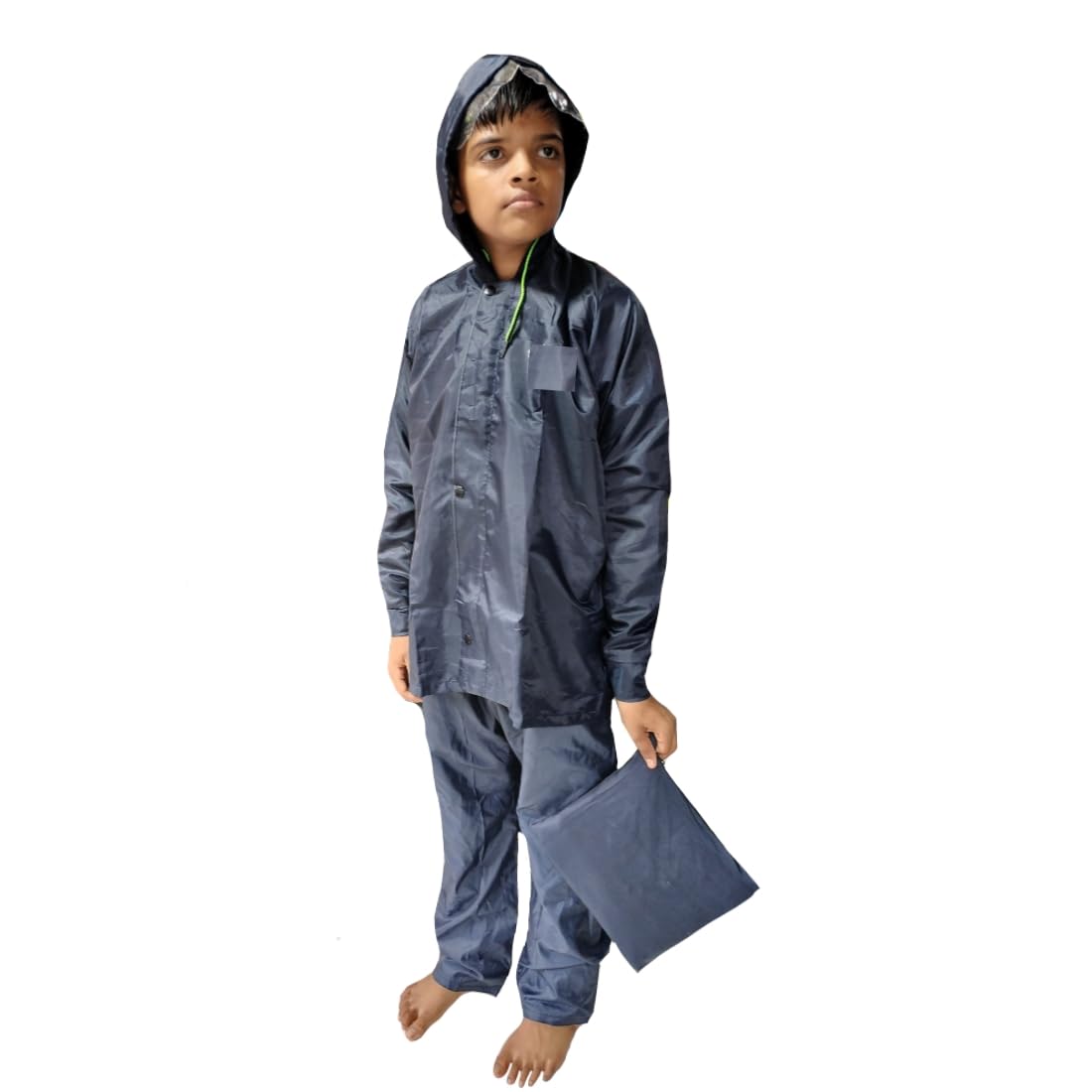 D8211K Children’s Waterproof Hooded Raincoat & Pant Set | Durable, Lightweight, Portable Rain Suit with Carry Pouch (M, Blue, 8 Years - 9 Years) 1