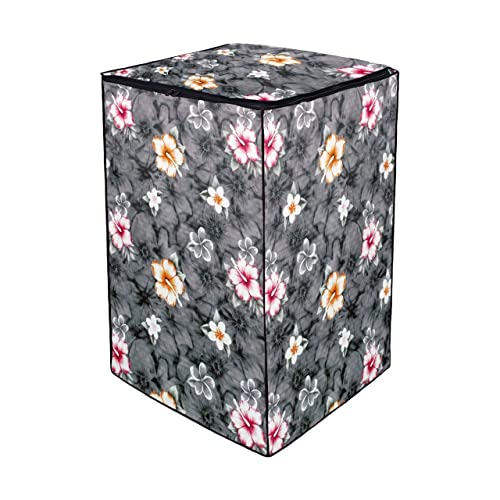 Image of Waterproof & Dust-Proof PVC Full Closure Washing Machine Cover For LG-6.5KG-T655KSFYZ Top Load Fully-Automatic Washing Machine (Grey Flower)
