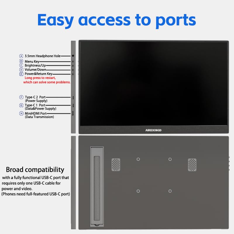 Image of Portable Monitor 15.6 inch 1080P FHD IPS Display, 60Hz Ultra-Slim USB /Type-C /Mini HDMI Travel Monitor with Kickstand, Screen Extender for Laptop, Mac, Phone, PS, Xbox, Switch Gaming