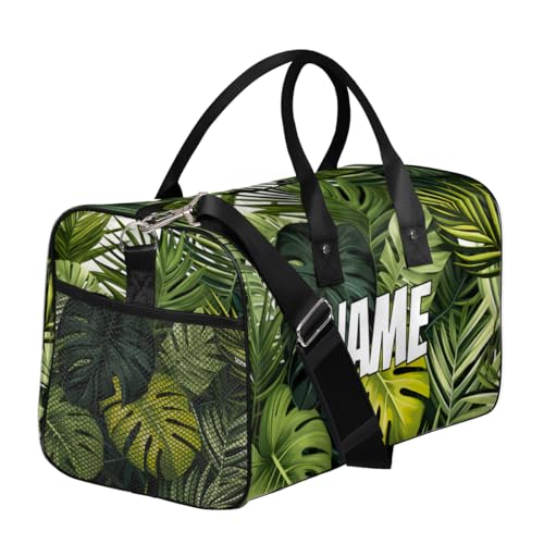 Personalized Tropical Monstera Travel Duffel Bag with Name, Custom Gym Sport Bag Jungle Nature Carry On Weekend Overnight Duffel Bag for Men Women3