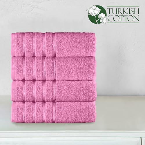 Image of Elegant Comfort 100% Turkish Cotton 4 Lines Viscose Stripe Luxury 4 Pack Hand Towel Set - Ultra Absorbent and Soft 16 x 28 Inch Premium Hotel Spa Quality Towels for Everyday Bath Use, Light Pink