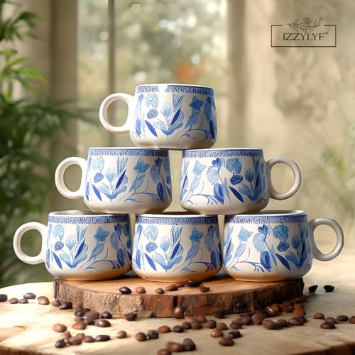 Image of 'Garden Whisper' Premium Ceramic Tea Cup Set with Kettle & 6 Cup | Floral Printed Ceramic Cup with Teapot | Handcrafted Microwave & Dishwasher Safe | Tea Serving Set for Home, Office & Gifting