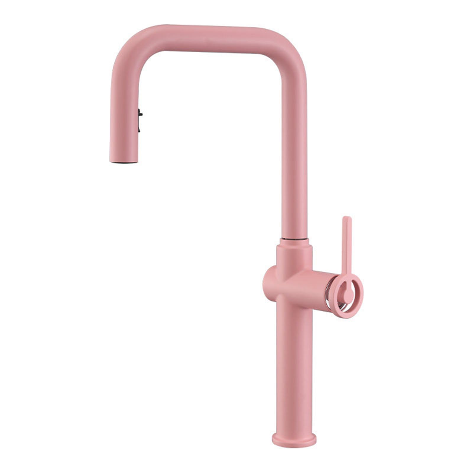 ZYCHSJXA Kitchen Mixer Tap with Pull Out Spray Single Handle Hot and Cold Water Swivel Taps Brass-Pink