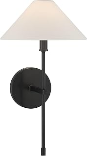 9-6608-1-188 Avon Traditional Vintage White Linen Fabric Wall Sconce, 1-Light 60 Watt, 18" H x 9" W, Black Tourmaline