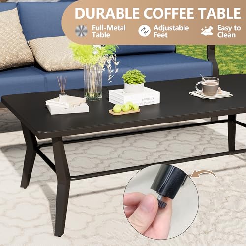 Image of Aluminum Patio Furniture Set with Rectangular Coffee Table, 5 Seats Outdoor Patio Conversation Sets w /5.1 inch Cushions,Patio Conversation Sets for Garden, Backyard, Porch-Navy