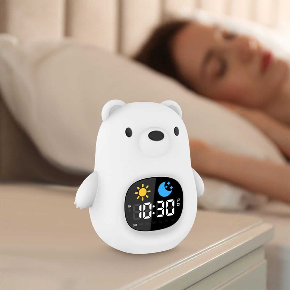Sleep Clock Wiederaufladbarer Kinderwecker mit berührbarem Nachtlicht, 6 beruhigende weiße Rauschtöne, 1800 mAh Akku, perfekt für Jungen und Mädchen im Alter von 3–8 Jahren, ideal für Schlafzimmer und