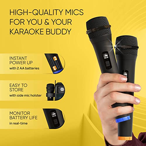MASINGO 2023 Karaoke Machine for Adults and Kids with 2 Wireless Microphones, Portable Singing PA Speaker System Set with 2 Bluetooth Mics, Disco Ball Party Lights & TV Cable, Ostinato M7 - Thumbnail 5