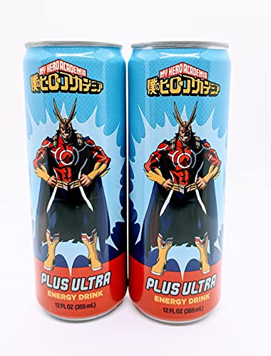 My Hero Academia All Might Plus Ultra Energy Drink 2 Pack 12oz Funimation Boston America Corp with Custom ExpressWizard Sticker, Blue
