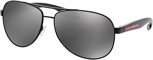 Prada Linea Rossa Lifestyle PS 53PS 1BO7W1 - Gafas de sol de metal negro Demishiny para aviador lente de espejo gris
