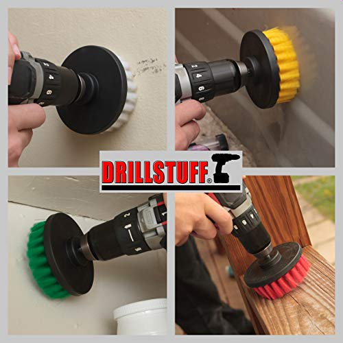Image of Drill Brush Attachment Power Scrubber Brush Set - 4in 4 Piece Soft, Medium and Stiff Power Scrubbing Brushes Drill Attachment - Spin Brushes for Cleaning Showers, Tubs, Bathroom, Tile, Grout, Carpet