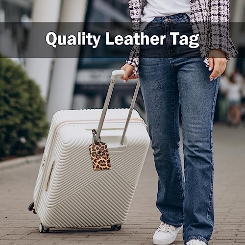Kevancho Leather Luggage Tags for Men Women, Suitcase Labels Baggage Bag Tag ID Tags with Full Back Privacy Cover for Cruise Ships, Travel Accessories Tags Set (Leopard)3