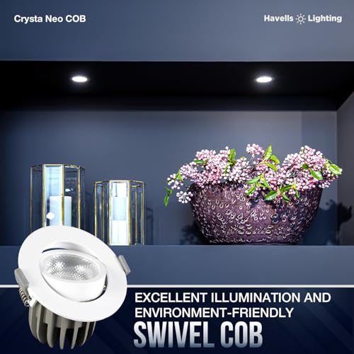 Image of Havells Crysta NEO Swivel COB Spotlight 50W 3K Ceiling Light Energy Efficient Beam Angle of 36 Long Life of 25000 Burning Hours Metal Body COB,Aluminum DIE CAST,80 Lumen Per Watt 6500K