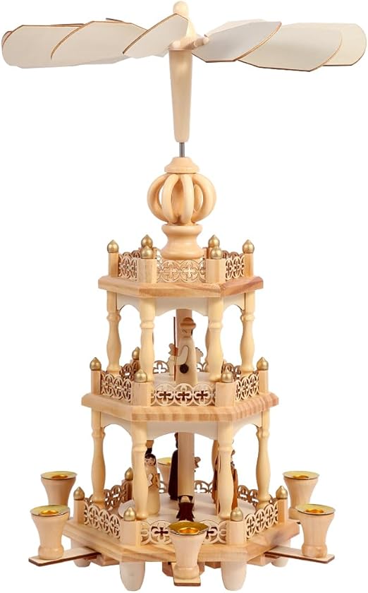 Christmas Pyramids with 6 Candler Holders-18 Inches-3 Tiers Carousel-Wood Nativity Scene Set