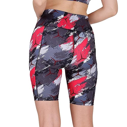 Image of SOIE Women Polyester Blend Sports Shorts High Waist Knee Length with Side Pocket Quick Dry Squat Proof Athleisure Shorts for Workout