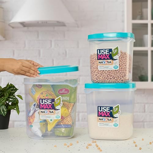 Image of Nayasa Use Max Container (5 Ltrs, 7.5 Ltrs, 10 Ltrs) BPA Free Food Grade Airtight Kitchen Storage Stackable Containers- Set Of 3, Blue