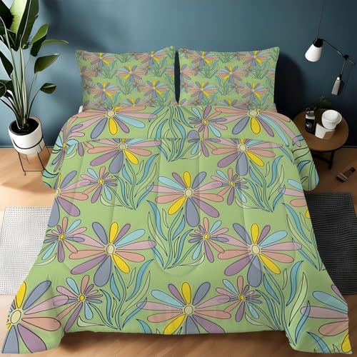 Genérico Flores lineales Edredon Cama 90, Estilo juguetón Juego de Cama de Microfibra, 1 Nordico 150x220 y 2 Fundas, Ligero y Suave, 4 Estaciones B2060