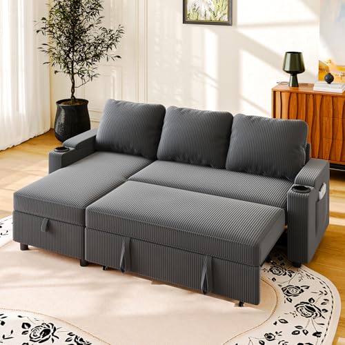 JUMMICO Canapé d'angle Convertible 3 Places, canapé lit avec Rangement intégré et accoudoirs multifonctionnels, idéal pour Salon, Bureau et Petit...