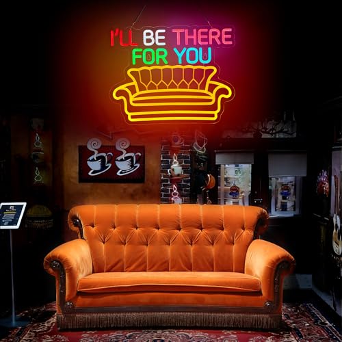 Image of riends TV Show Neon Sign I'll Be There for You Neon Signs Sofa LED Lights Friends gifts for Wall Decor with Dimmer for Birthday Gifts Party Day Decor 17 * 13 inch (Orange Pink)