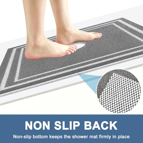 Image of Square Shower Mat Non Slip: 32x32 Inch Extra Large Shower Mats for Inside Shower, Non Slip Shower Mat with Drain Hole in Middle- Anti Slip Shower Floor Mat, Loofah Shower Stall Mats for Elderly