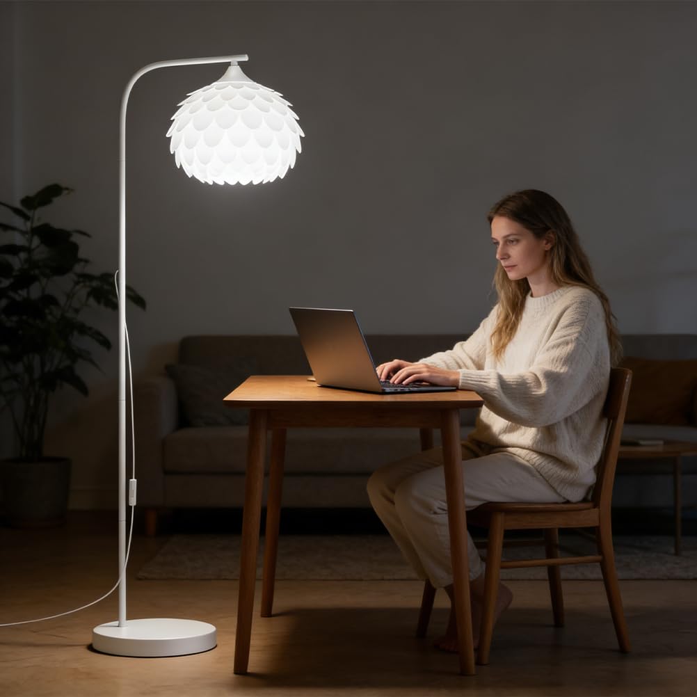 OUSFOT Lampara de Pie Salon 153CM 230V, E27 Portalámparas, Fácil de Instalar, Blanco, para Sala de Estar, Dormitorio, Estudio 【sin Bombilla】