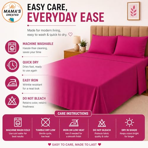 Image of Double Size Bed Sheet - 600 Thread Count Single Flat Sheet Only - Long Staple Egyptian Cotton Top Sheet Wrinkle & Fade Resistant - Hot Pink